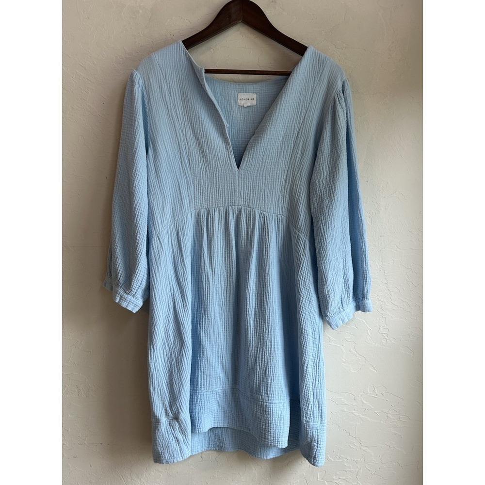 Honorine Coco Gauze Mini Dress L Baby Blue Resort Sundress Luxury Relaxed Fit